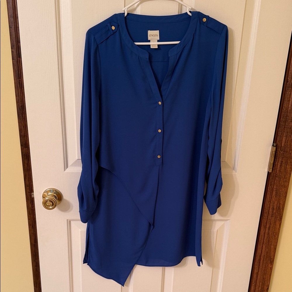 Chico's Cobalt Blue Asymmetric Button-Front Tunic